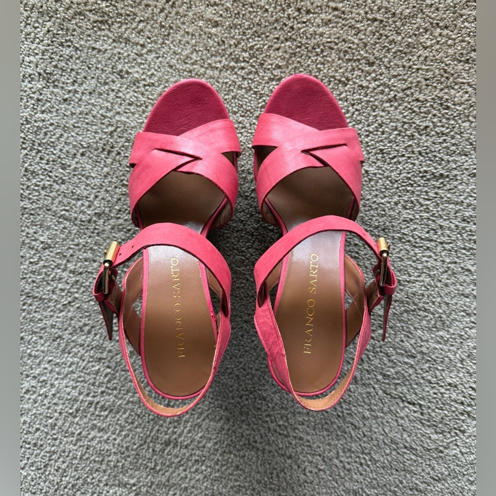 Franco Sarto coral leather cork wedge sandals - 6.5